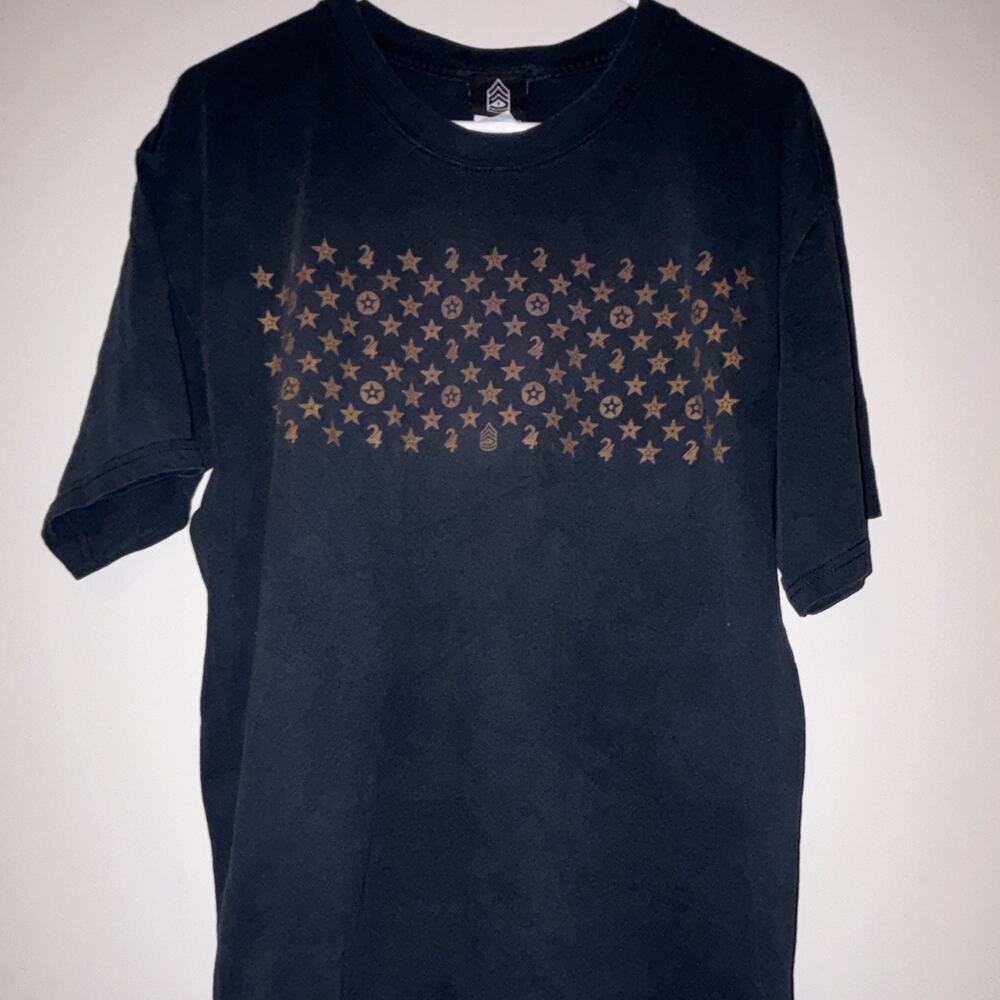 S.O.S. Men's L Black Cotton Stars Graphic Crew Neck Short Sleeve Tee